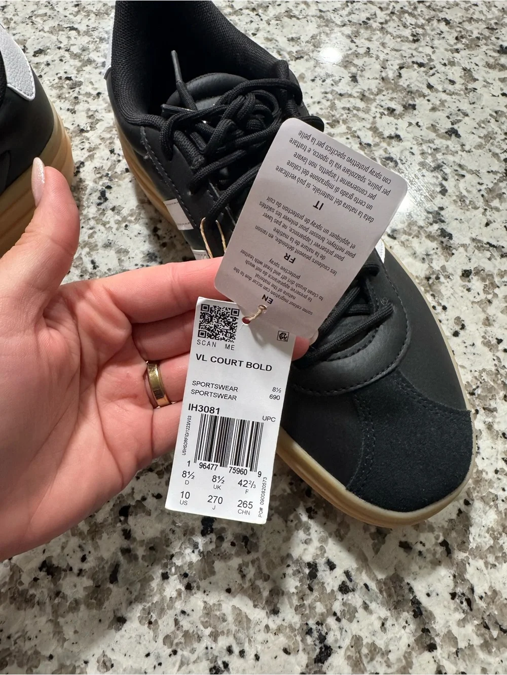 Adidas Women’s VL Court Bold Sneakers Black Gum Size 10 New with Tags